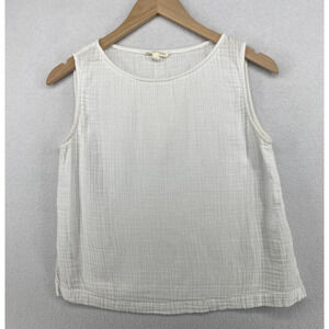 EILEEN FISHER Tank Top XS Organic Cotton Crinkled Gauze Boxy Shell White
